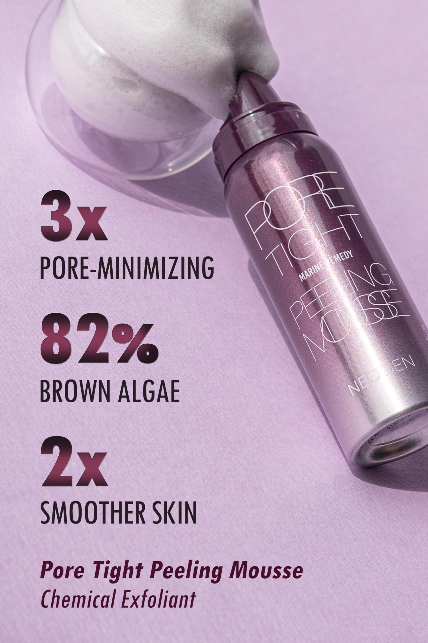 Texture close-up shows creamy foam ready for gentle exfoliation and sebum control.