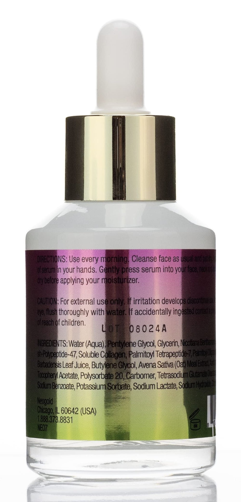 Neogold Collagen and Peptides Serum being applied for quick-absorbing daily care.