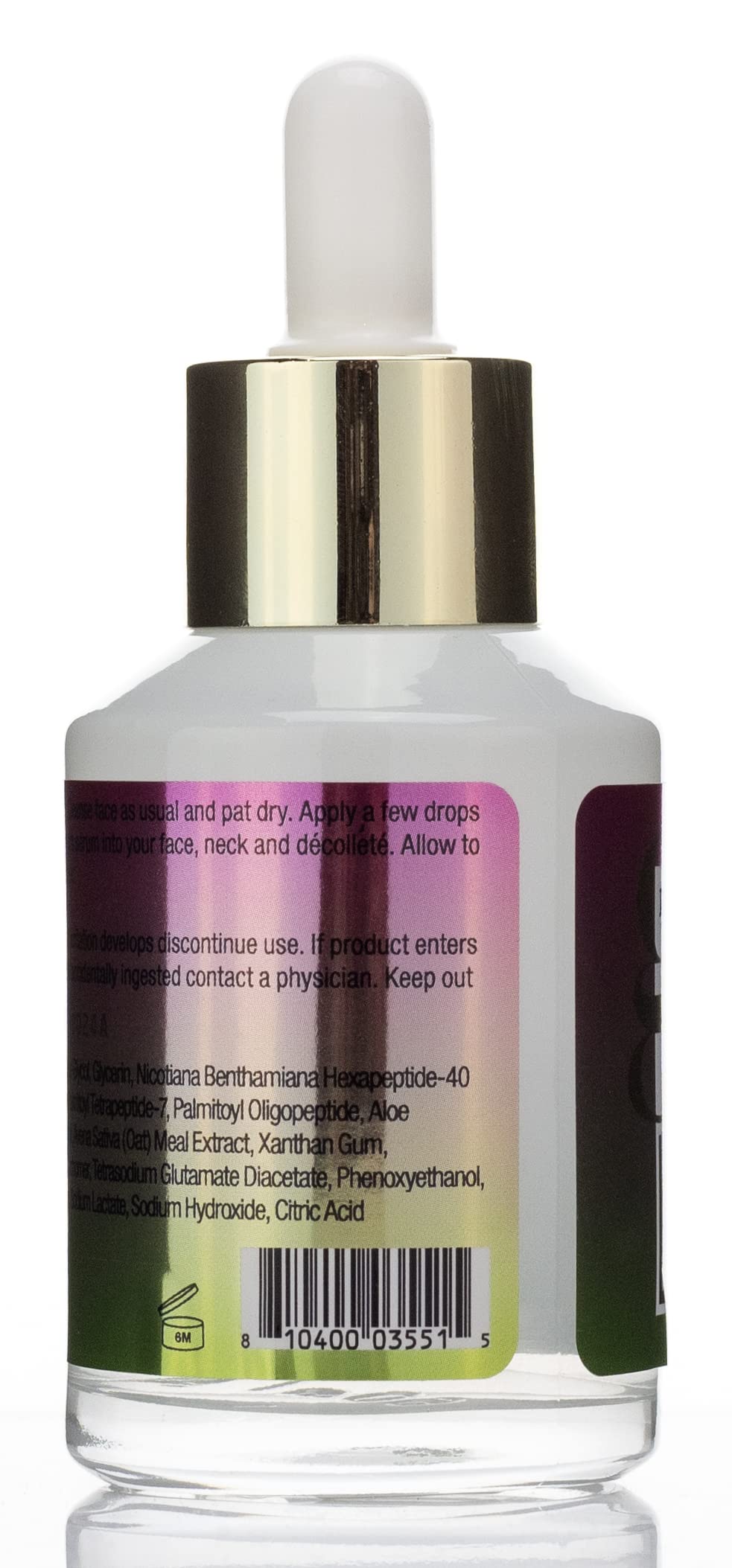 Neogold Collagen and Peptides Serum neck application shows smooth, hydrated look.