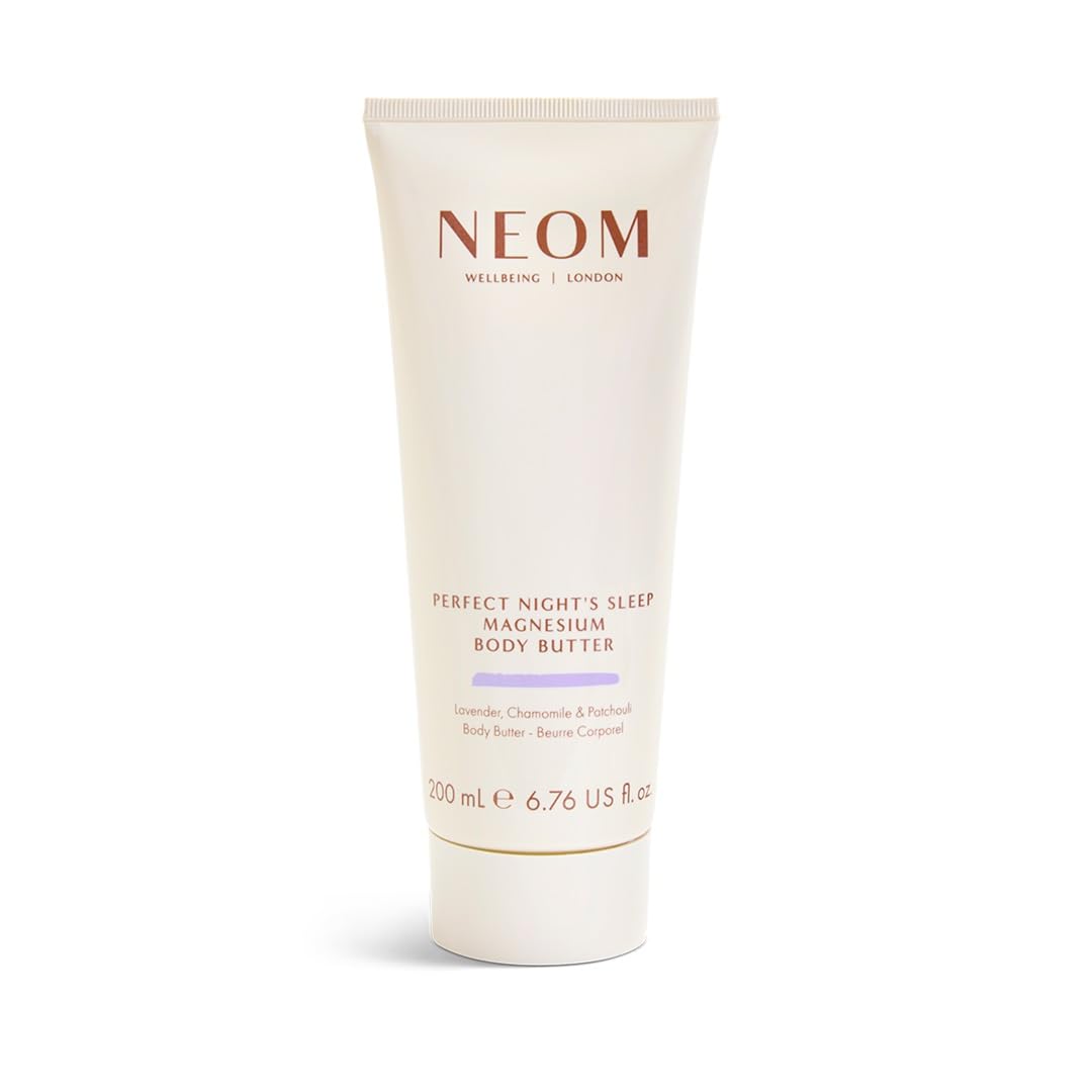 Neom Perfect Night's Sleep Magnesium Body Butter bottle ready for nightly pampering to support soft, hydrated skin.