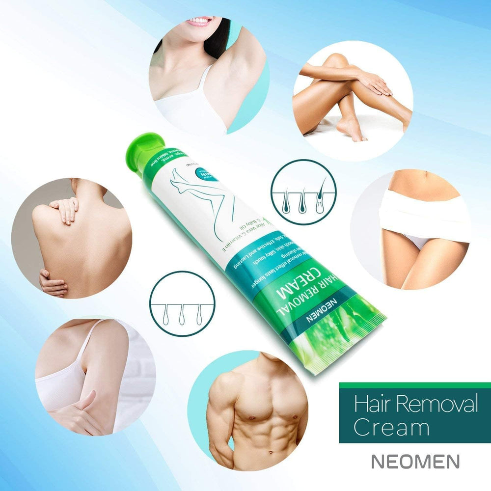NEOMEN Hair Removal Cream texture close-up showing creamy consistency