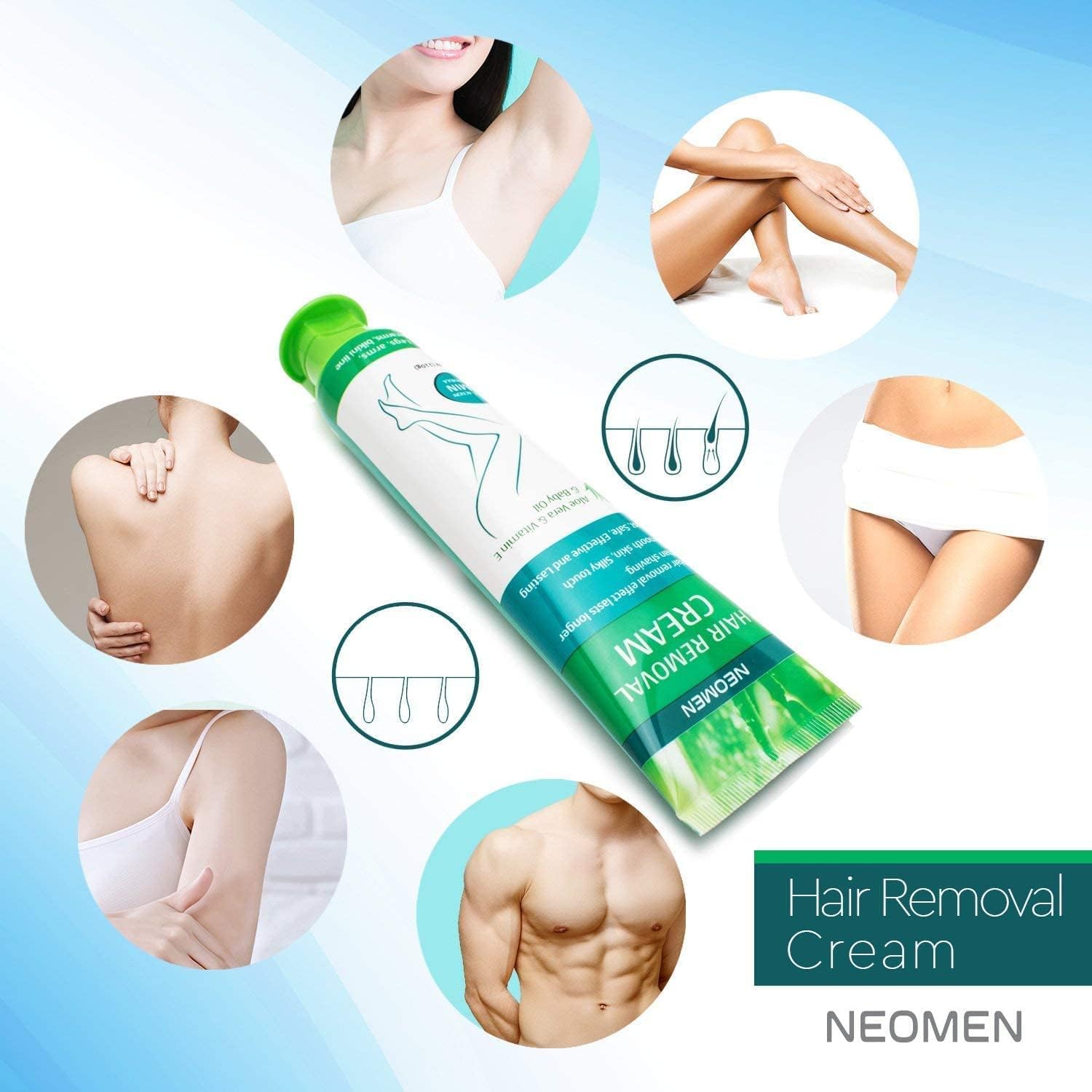 NEOMEN Hair Removal Cream texture close-up showing creamy consistency