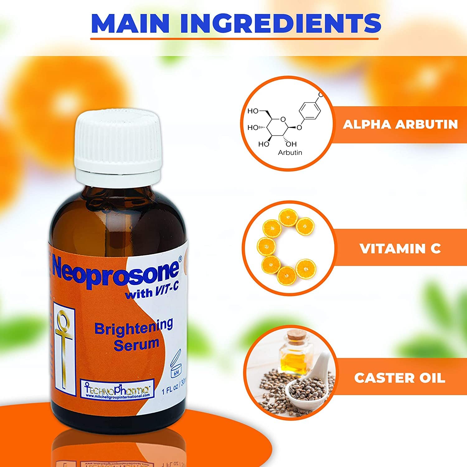 Graphic highlighting Neoprosone Alpha Arbutin in the formula