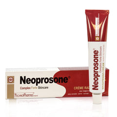 Neoprosone Brightening Cream tube application shows smooth texture for evening skin tone.