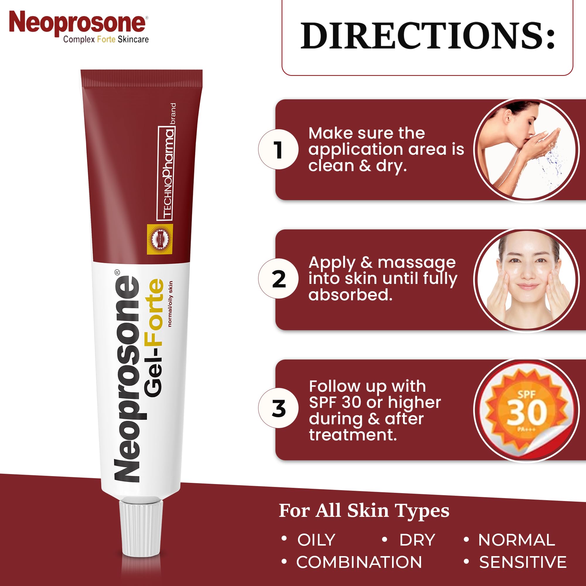 Neoprosone Brightening Gel packaging front view for at-home use.