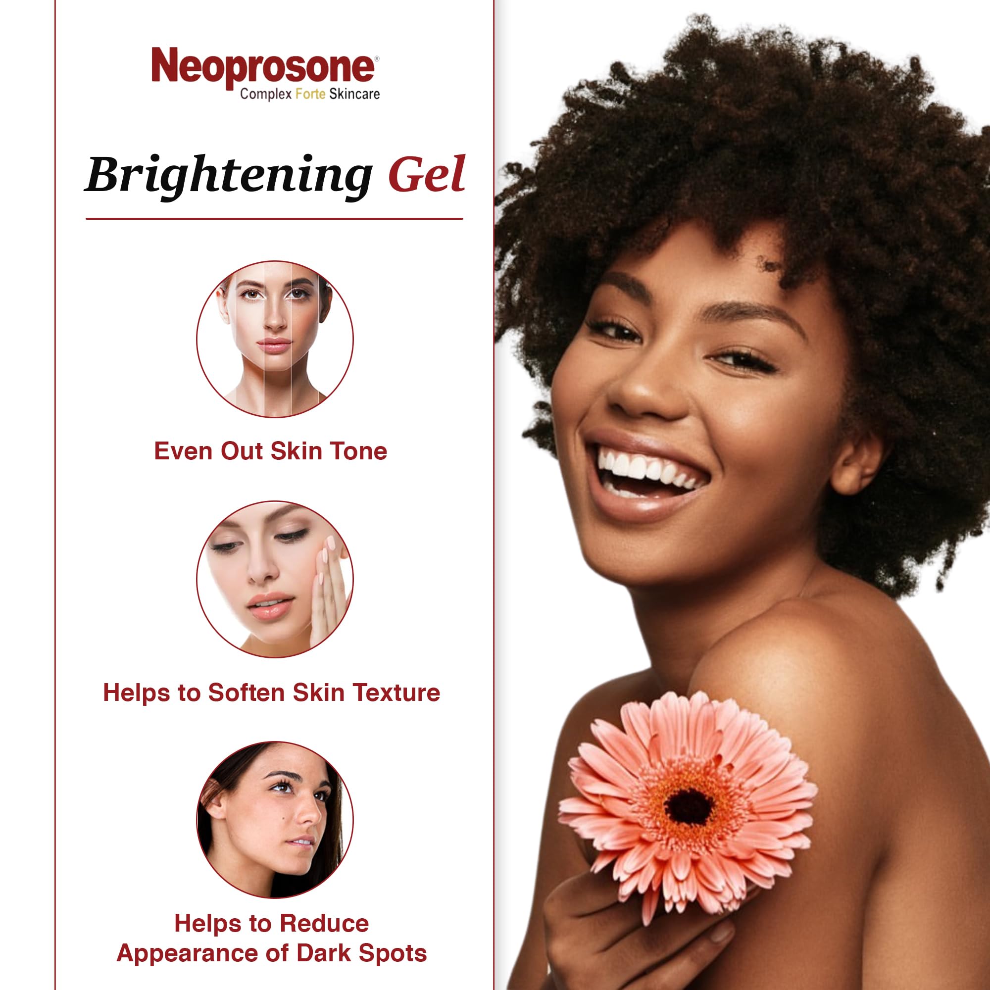 Neoprosone Brightening Gel spread on arm for body use and hydration.