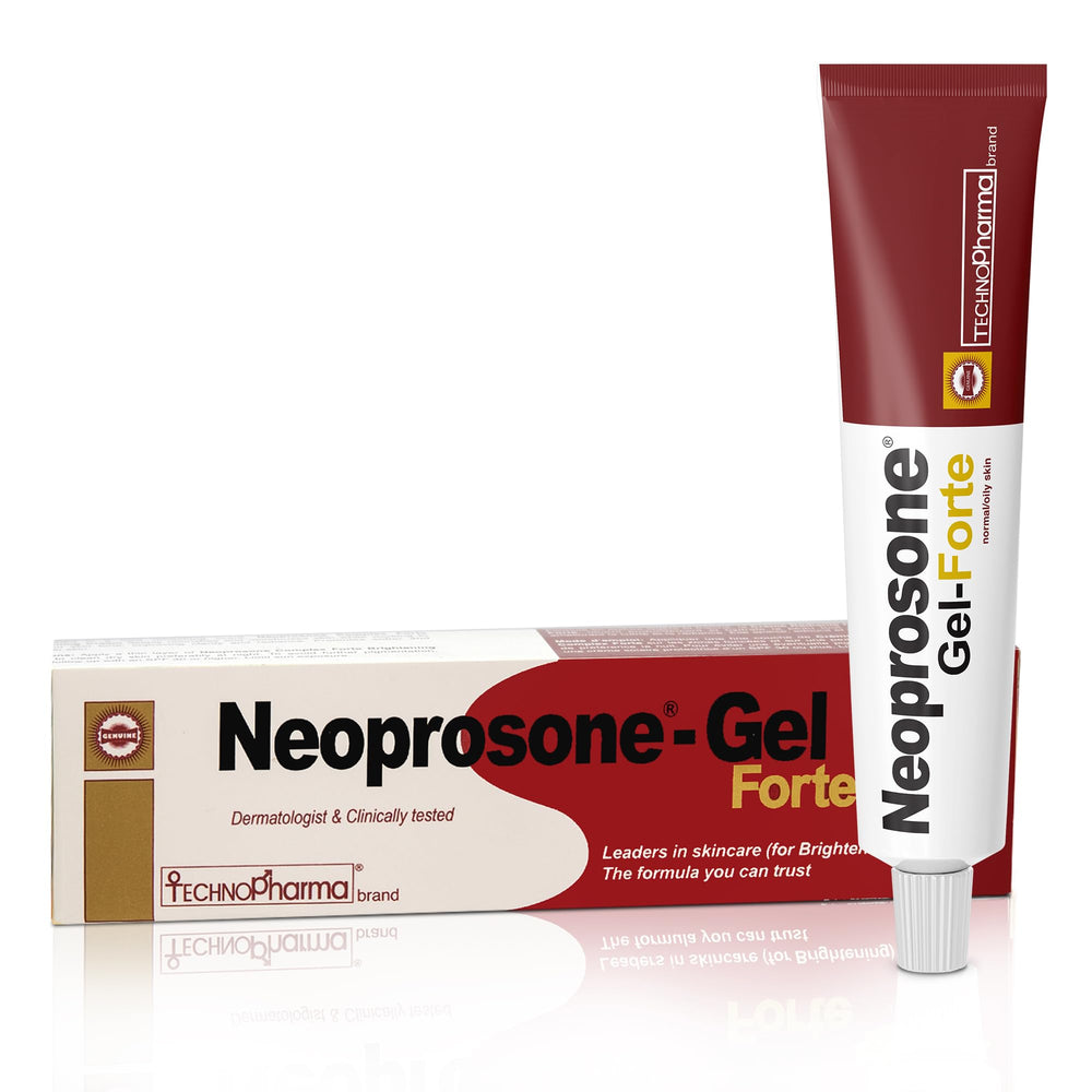Neoprosone Brightening Gel tube closeup highlighting compact bottle.