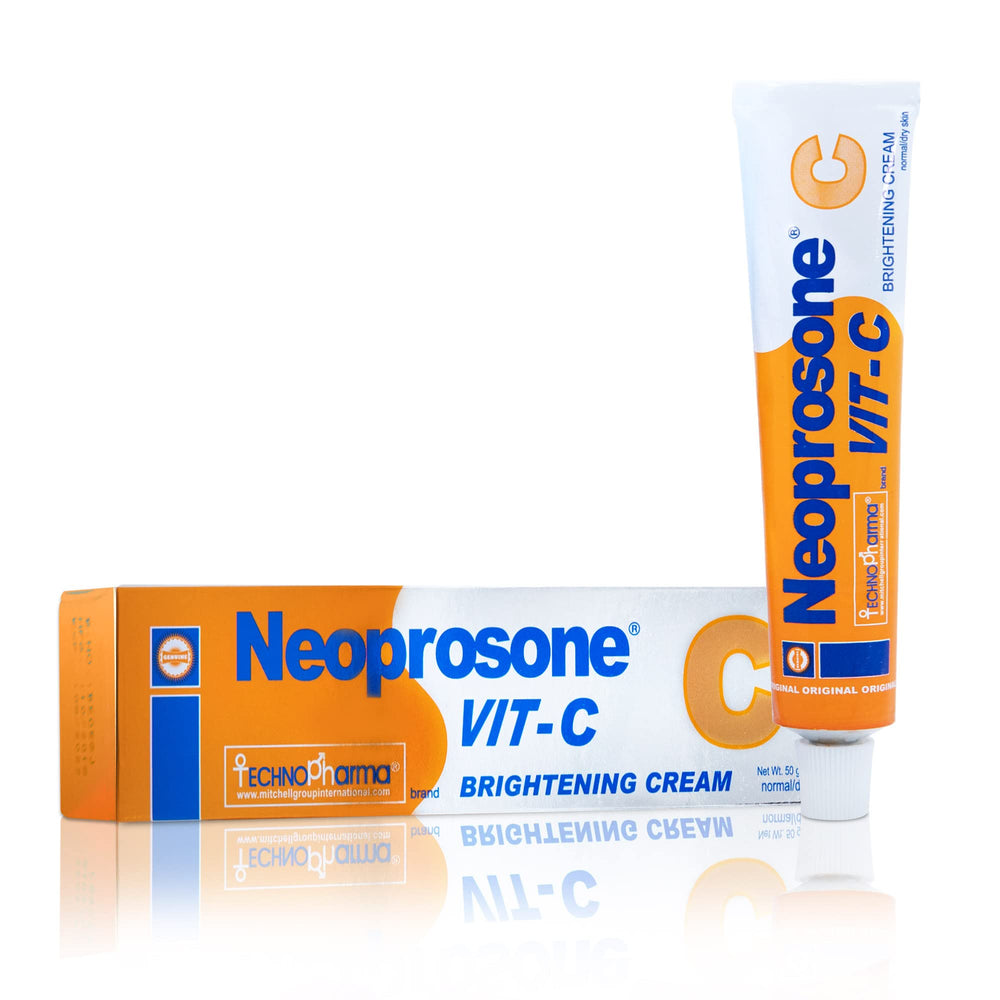 Neoprosone skin brightening cream jar closeup for even-toned skin.