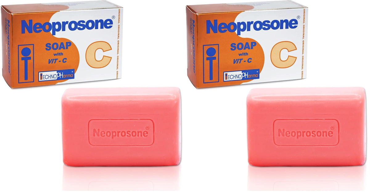 Neoprosone Skin Brightening Soap bar closeup for gentle cleansing and exfoliation.