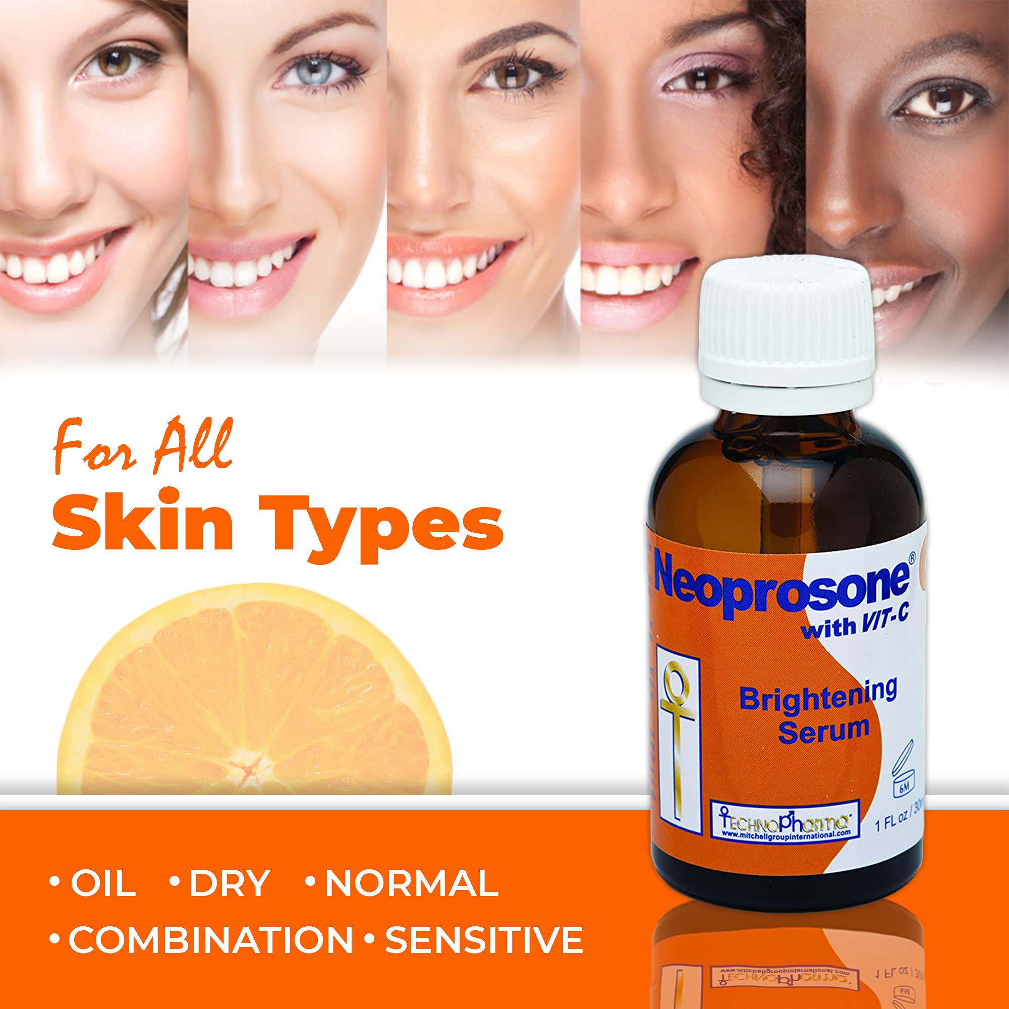 Neoprosone Vitamin C Serum ingredients panel highlights alpha arbutin and castor oil