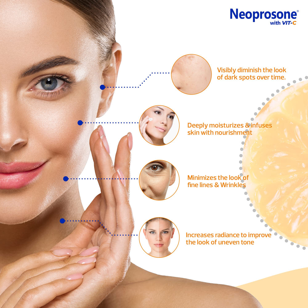 Neoprosone Vitamin C texture swatch highlighting lightweight absorption.