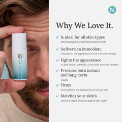 NEORA Age IQ Eye Serum texture swirl showcases a peptide-rich formula for reducing fine lines.
