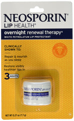 Neosporin Lip Health Overnight Renewal Therapy jar visible for overnight lip care and moisture retention