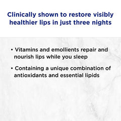 Neosporin Lip Health Overnight Therapy ingredients panel with antioxidants and lipids.