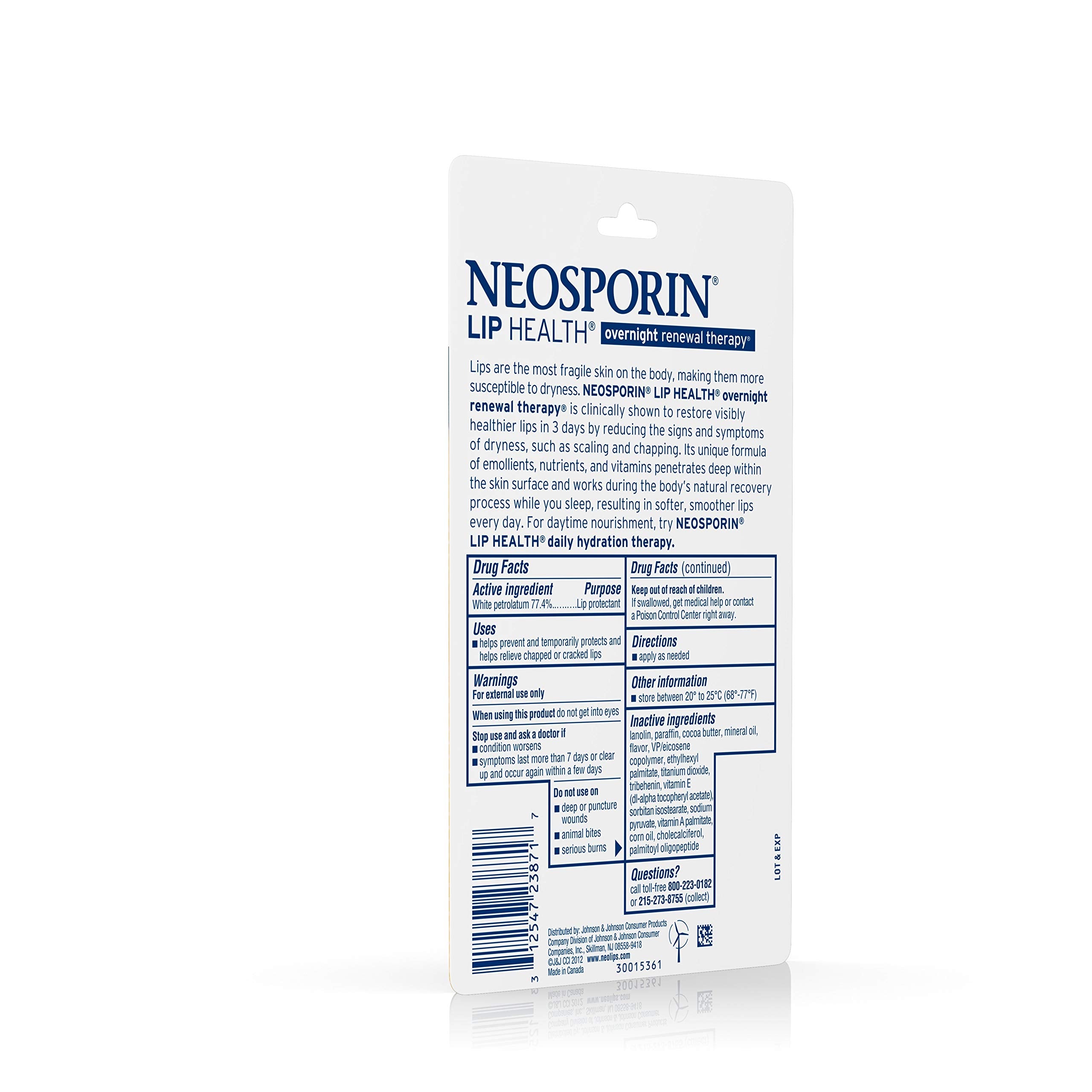 Neosporin Lip Health Overnight Therapy packaging on display for travel use.