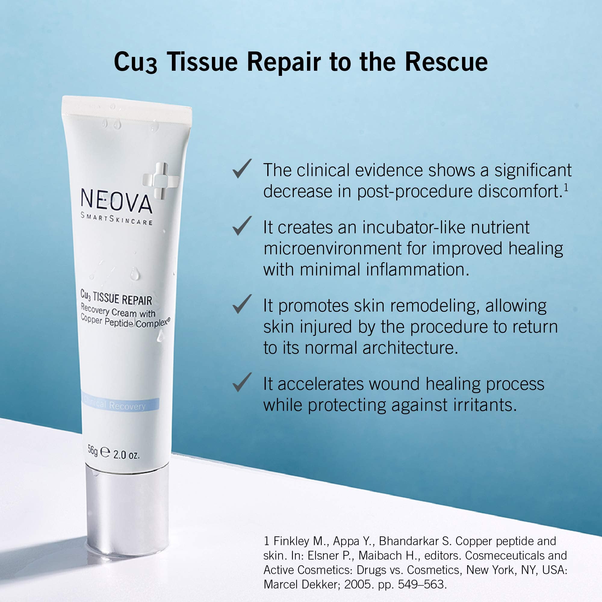 Close-up of NEOVA Cu3 peptide cream texture for soothing, hydrated skin