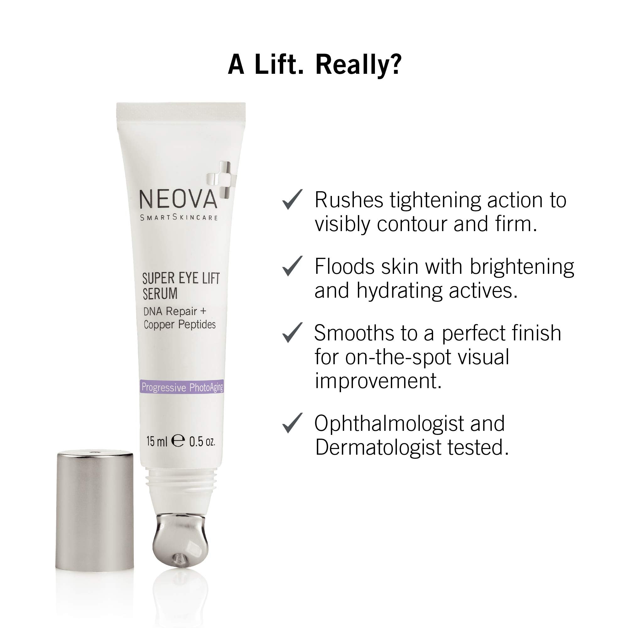 Texture and glow of NEOVA eye lift serum on the skin