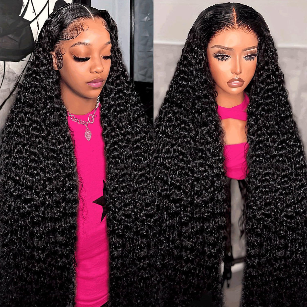 Nervoss deep-wave lace-front wig 22–36 inch cap-ready for styling.