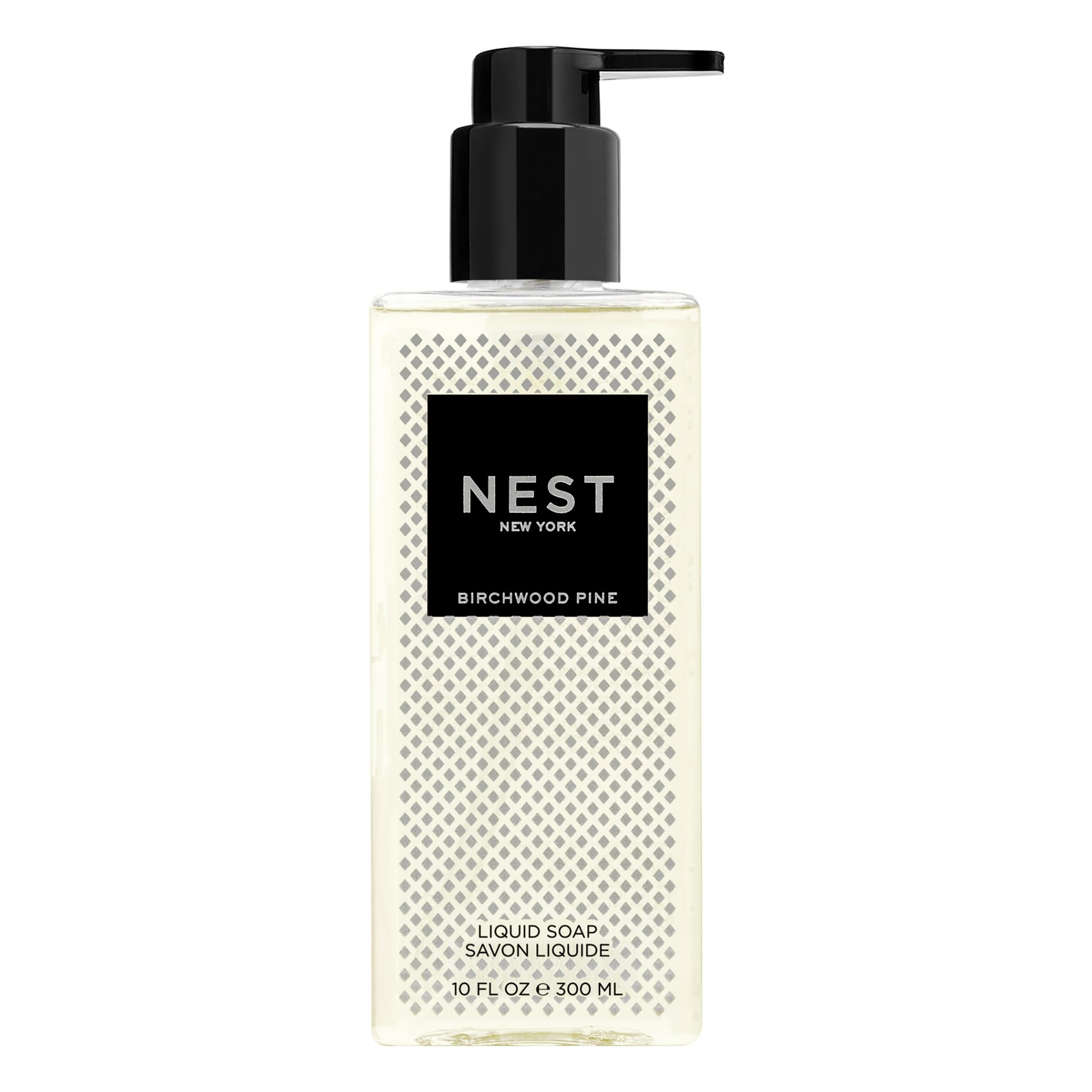 Nest New York Birchwood Pine Liquid Soap bottle pour, gentle cleansing and forest aroma