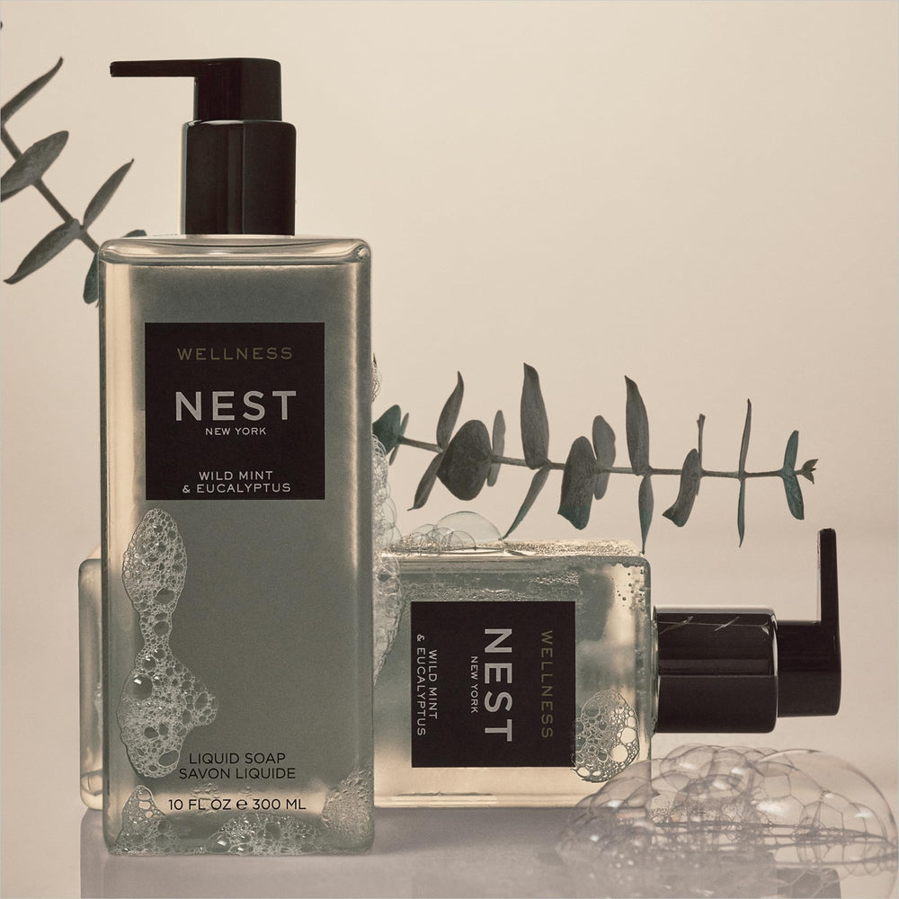 NEST New York liquid soap bottle being poured for easy dispensing