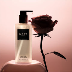 Nest New York Rose Noir & Oud bottle label highlights gluten-free and cruelty-free promise.