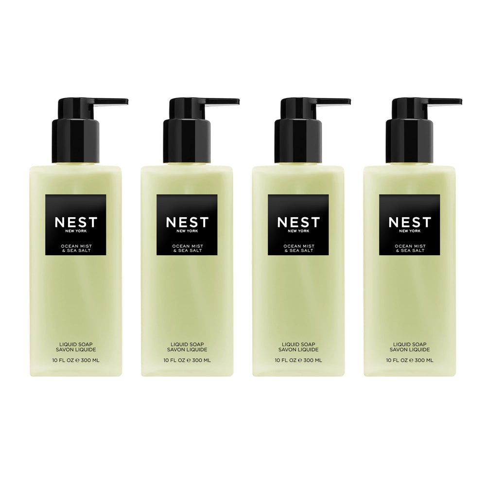 NEST New York Liquid Soap Set Ocean Mist Sea Salt, four 10 oz bottles for refreshing hand cleansing.