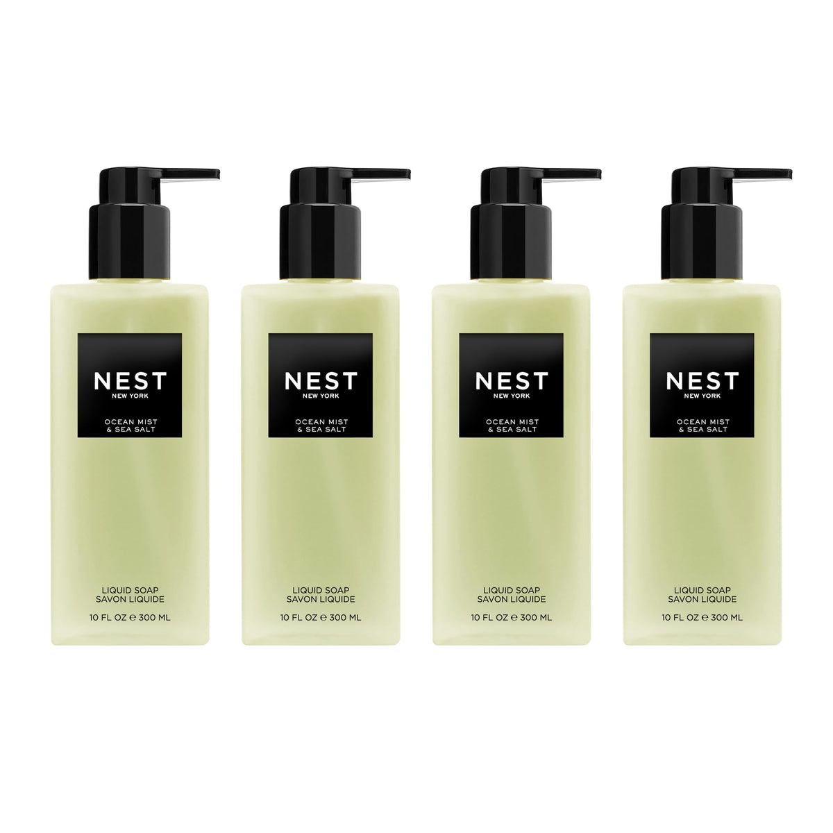 NEST New York Liquid Soap Set Ocean Mist Sea Salt, four 10 oz bottles for refreshing hand cleansing.