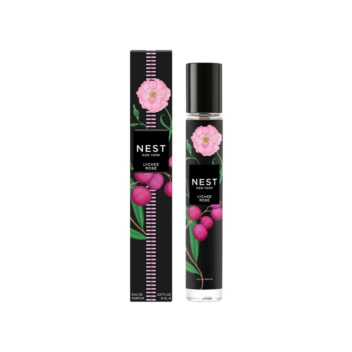 Nest New York Lychee Rose travel spray bottle with fruity floral notes for on-the-go fragrance.