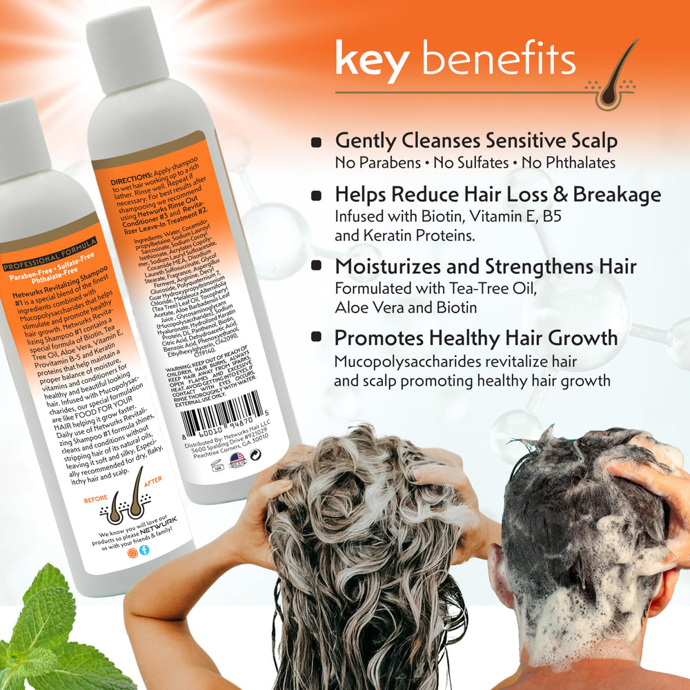 NetWurks Hair & Scalp Revitalizing Shampoo bond-builders close-up with Arginine and Aspergillus.