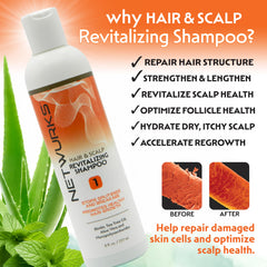 NetWurks Hair & Scalp Revitalizing Shampoo ingredients close-up featuring Biotin, Aloe Vera, Tea Tree.