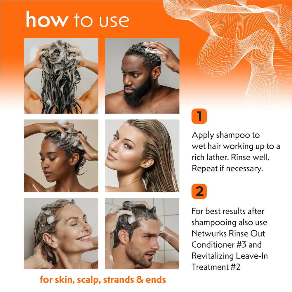 NetWurks Hair & Scalp Revitalizing Shampoo lather close-up showing rich foam.