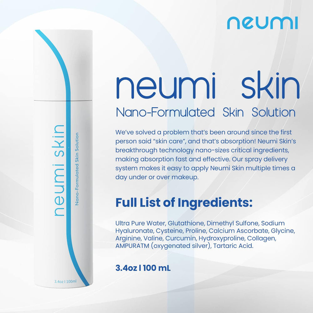 Neumi Skin nano-formulation mist demonstrating fast absorption across the skin.