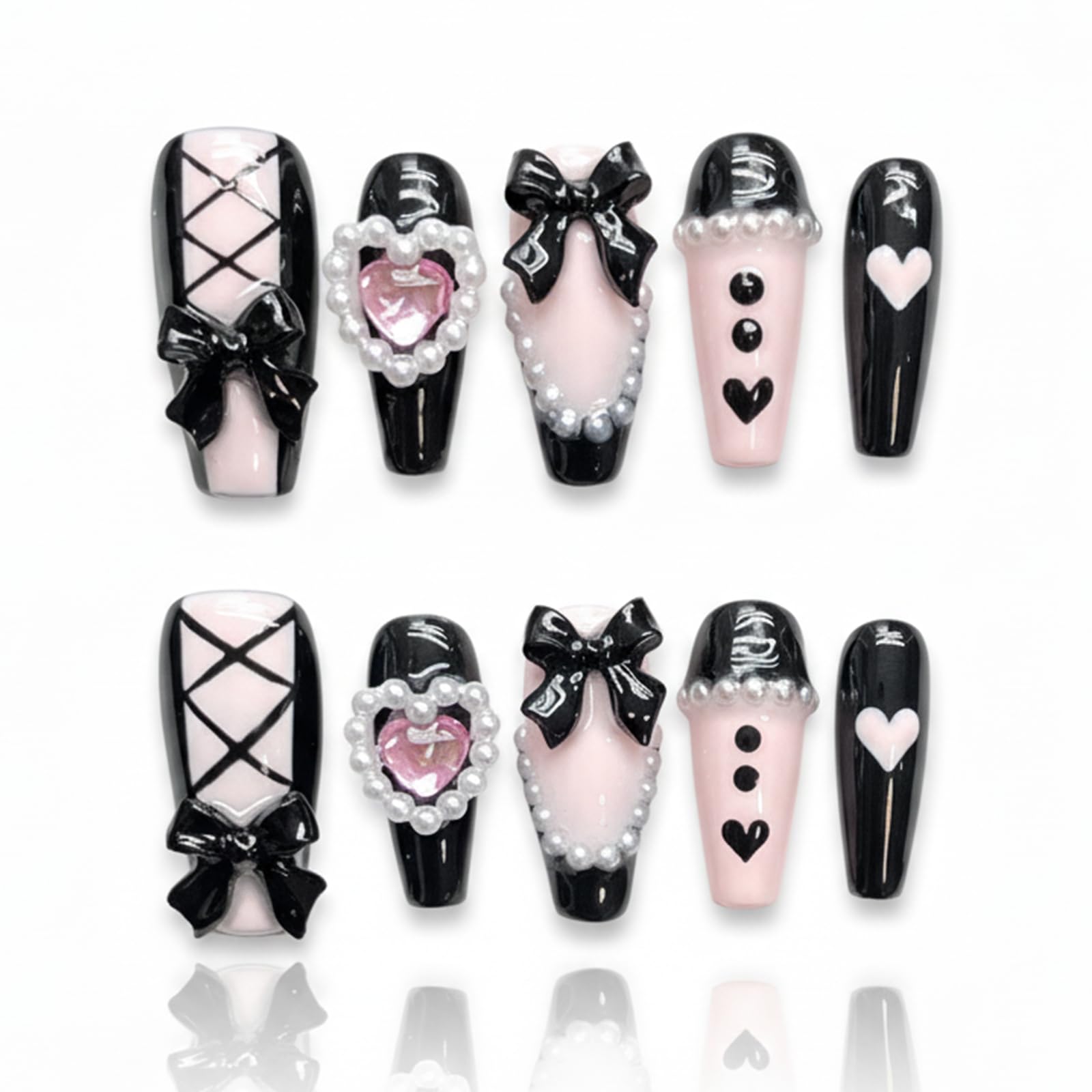 Neuql Bow nails closeup shows handmade detail and premium finish for elegant everyday wear.