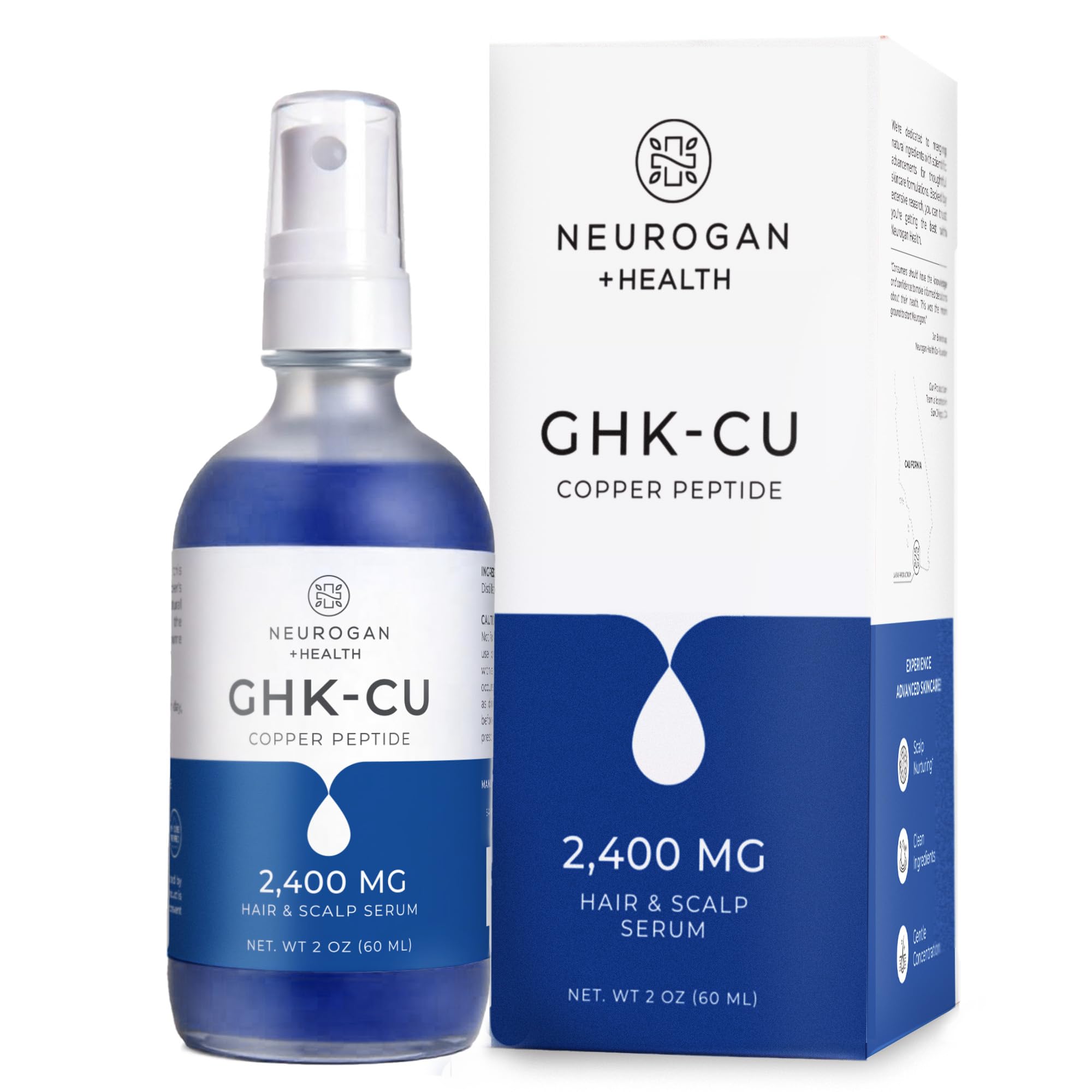 Neurogan GHK-Cu serum bottle shows targeted scalp care for daily use.