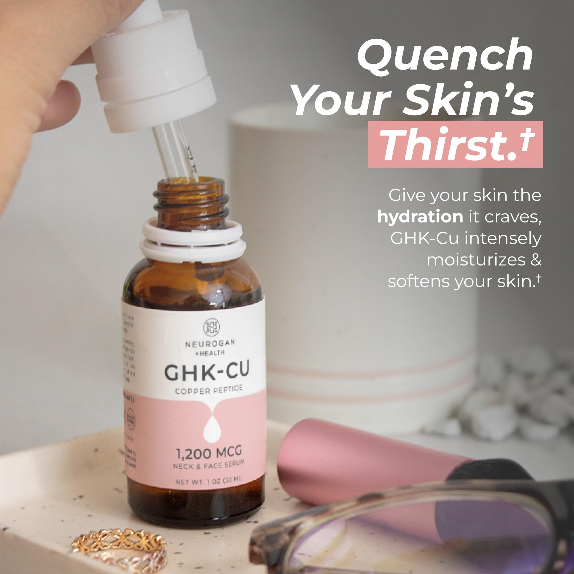 Neurogan GHK-Cu serum hand application showing gentle hydration