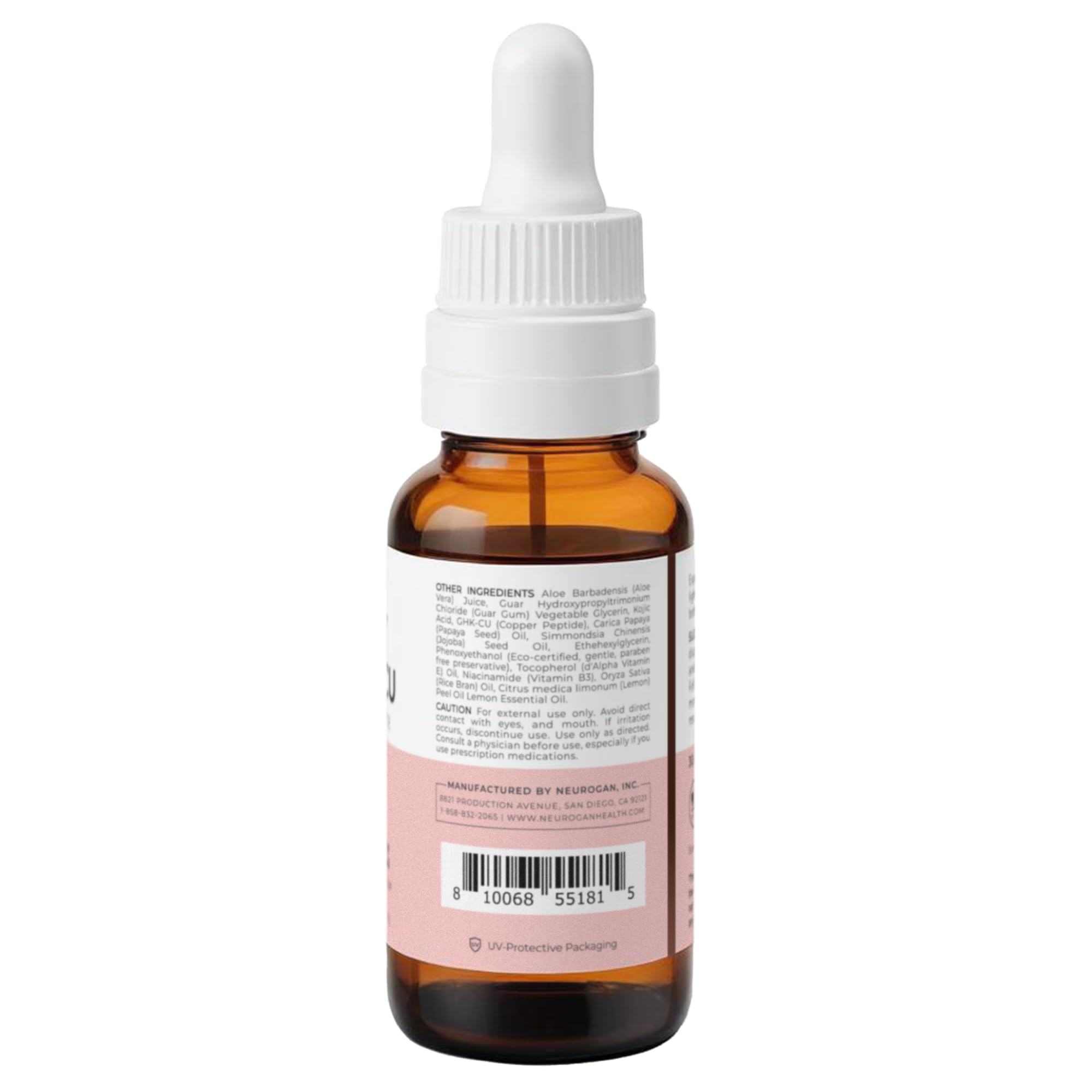 Neurogan GHK-Cu serum label closeup highlighting transparency