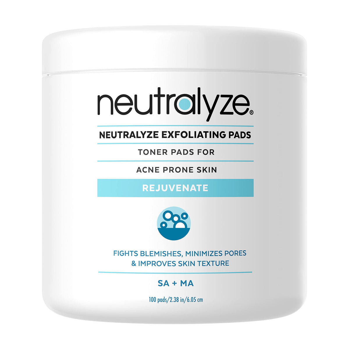 Neutralyze exfoliating acne wipes packaging shows a 100-pack for face and body use.