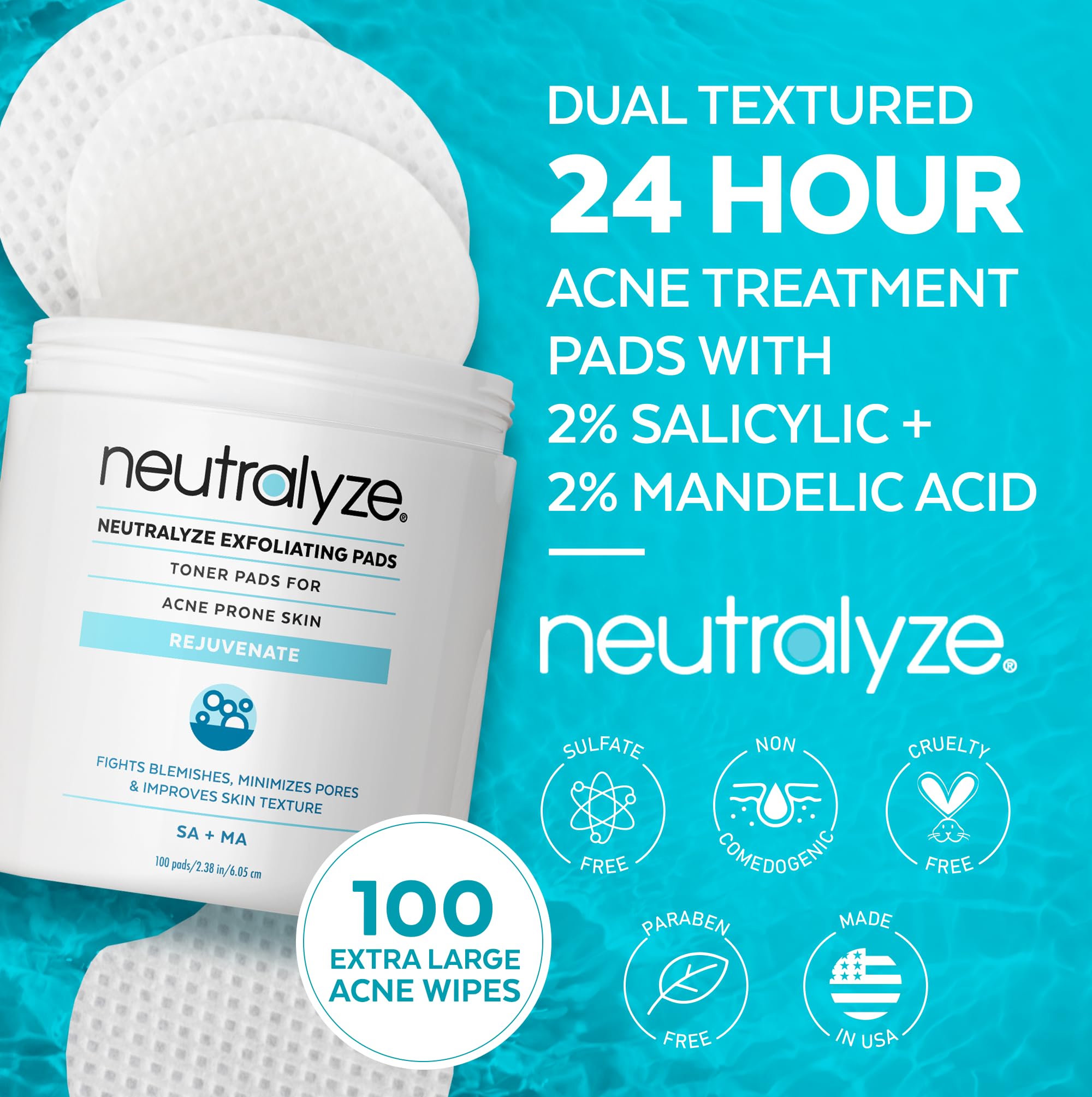 Neutralyze exfoliating wipes soft side close-up for gentle cleansing on sensitive skin.