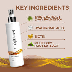 Neutriderm Hair Enhancer Lotion application in hands demonstrates easy daily use.