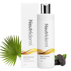 Neutriderm Hair Enhancer Shampoo bottle front view highlighting revitalizing cleanse.