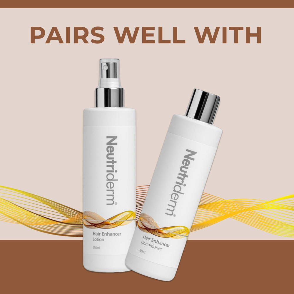 Neutriderm Hair Enhancer Shampoo ingredients visual for moisturizing benefits.