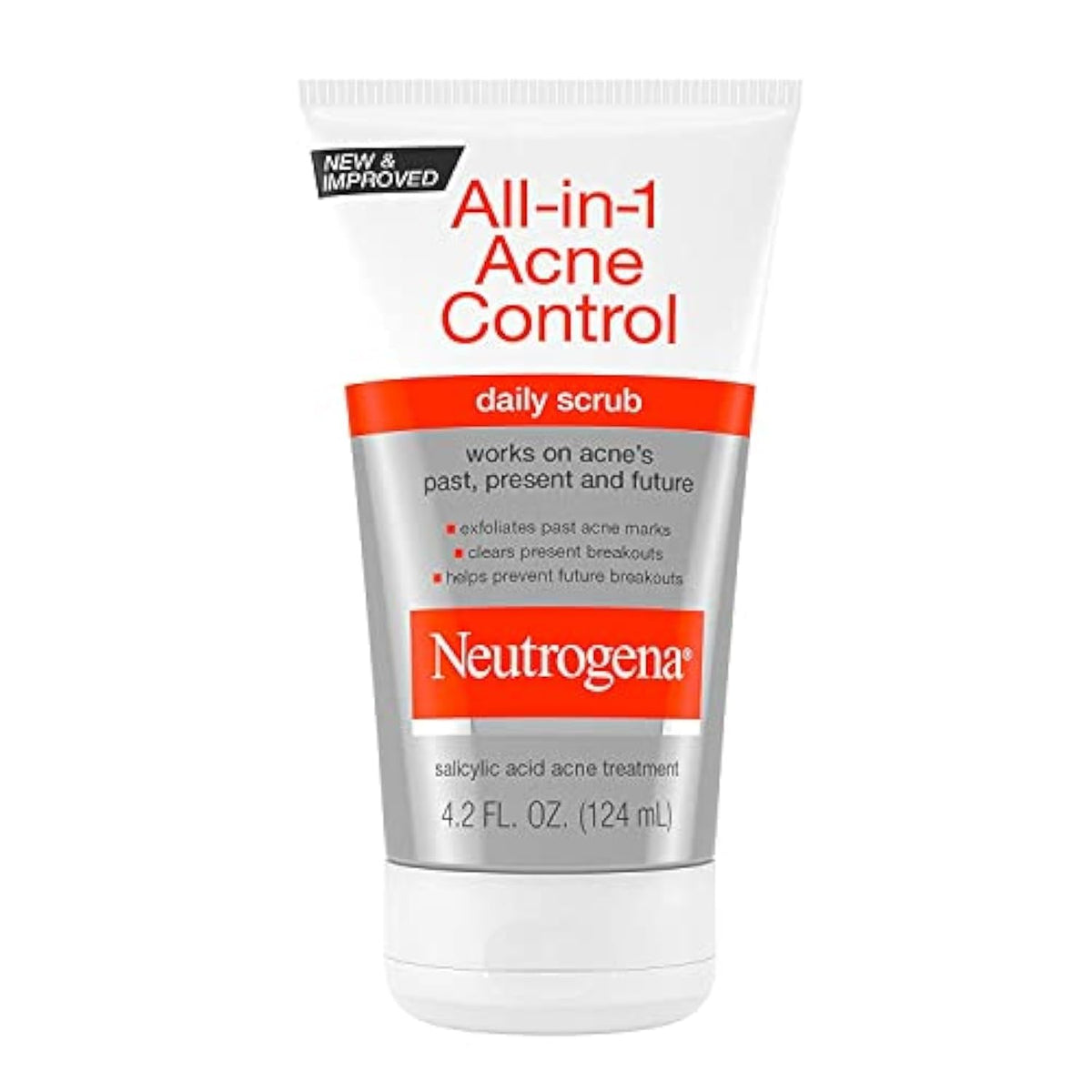 Neutrogena All-In-1 Acne Control scrub tube for clearer skin.