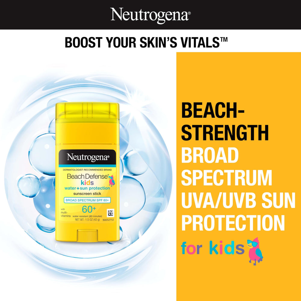 Neutrogena Beach Defense Kids Sunscreen Stick being applied to face and body