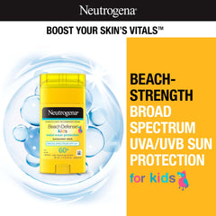 Neutrogena Beach Defense Kids Sunscreen Stick being applied to face and body