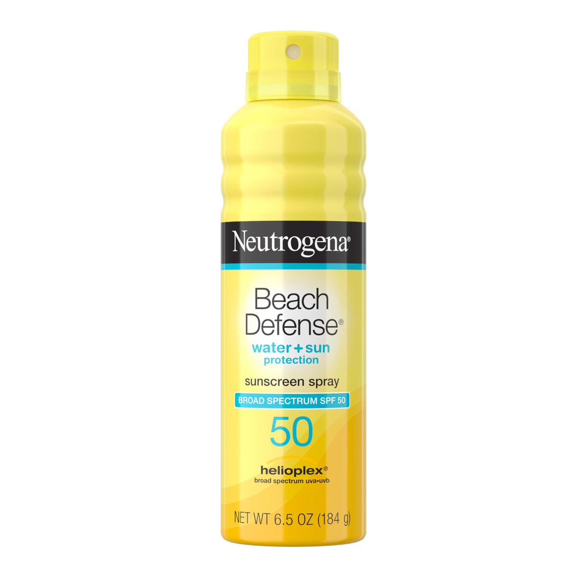 Neutrogena Beach Defense SPF 50 spray on sand showing quick coverage.