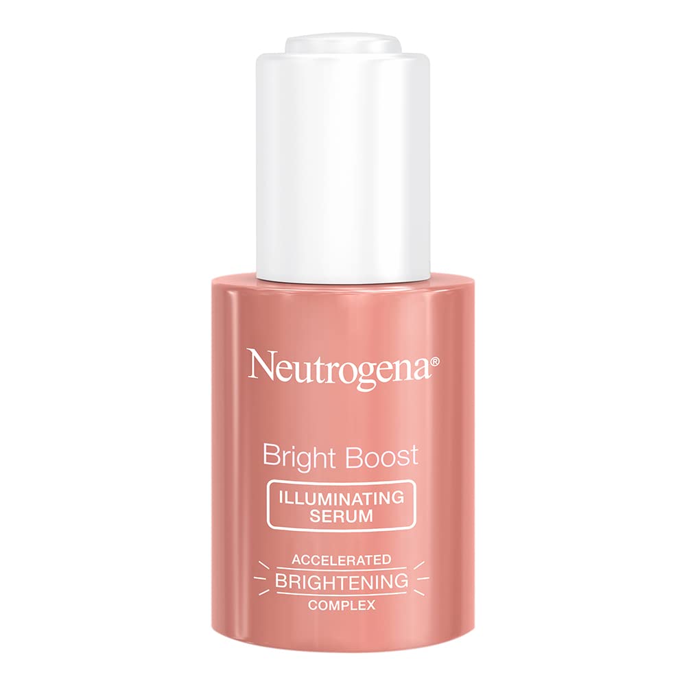Neutrogena Bright Boost serum bottle close-up for brighter, even-looking skin
