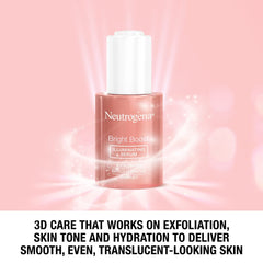 Neutrogena Bright Boost serum packaging on shelf highlights lightweight, oil-free formula