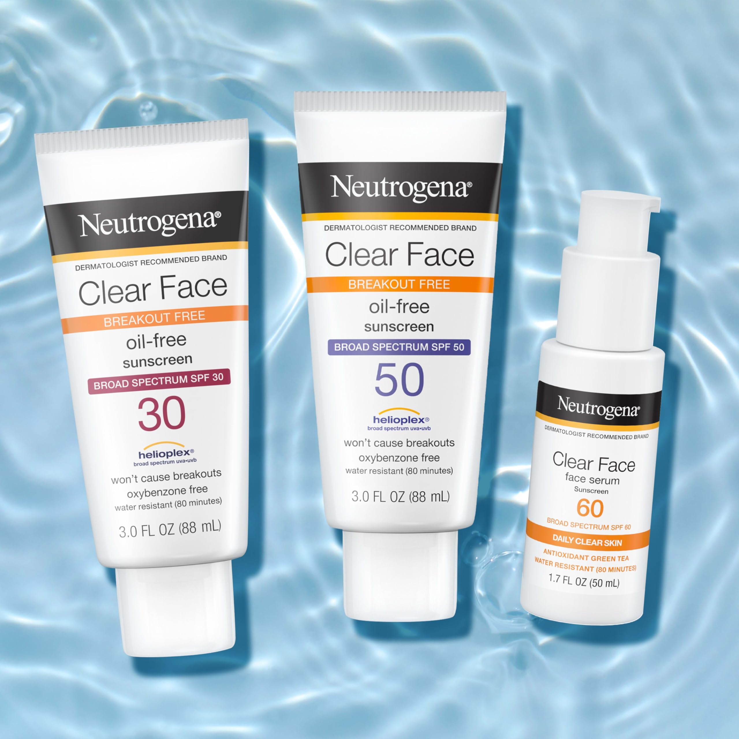 Neutrogena Clear Face Serum Sunscreen contains green tea to support skin softness.
