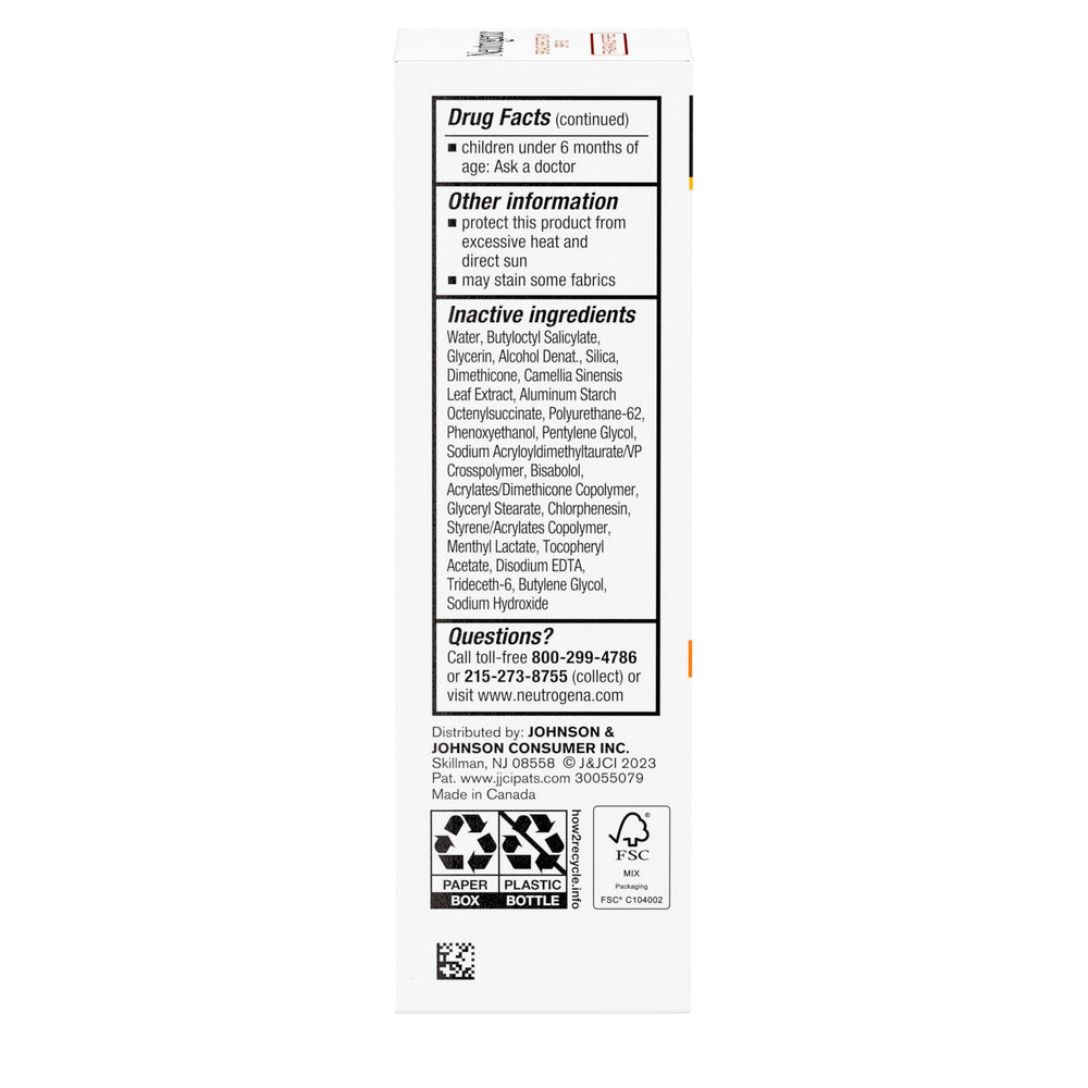 Neutrogena Clear Face Serum Sunscreen packaging and label emphasize clean branding.