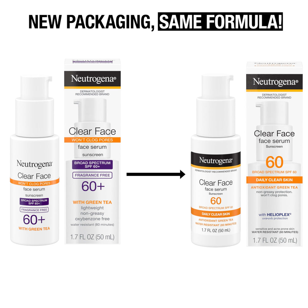 Neutrogena Clear Face Serum Sunscreen pump demonstrates convenient, spill-free daily application.